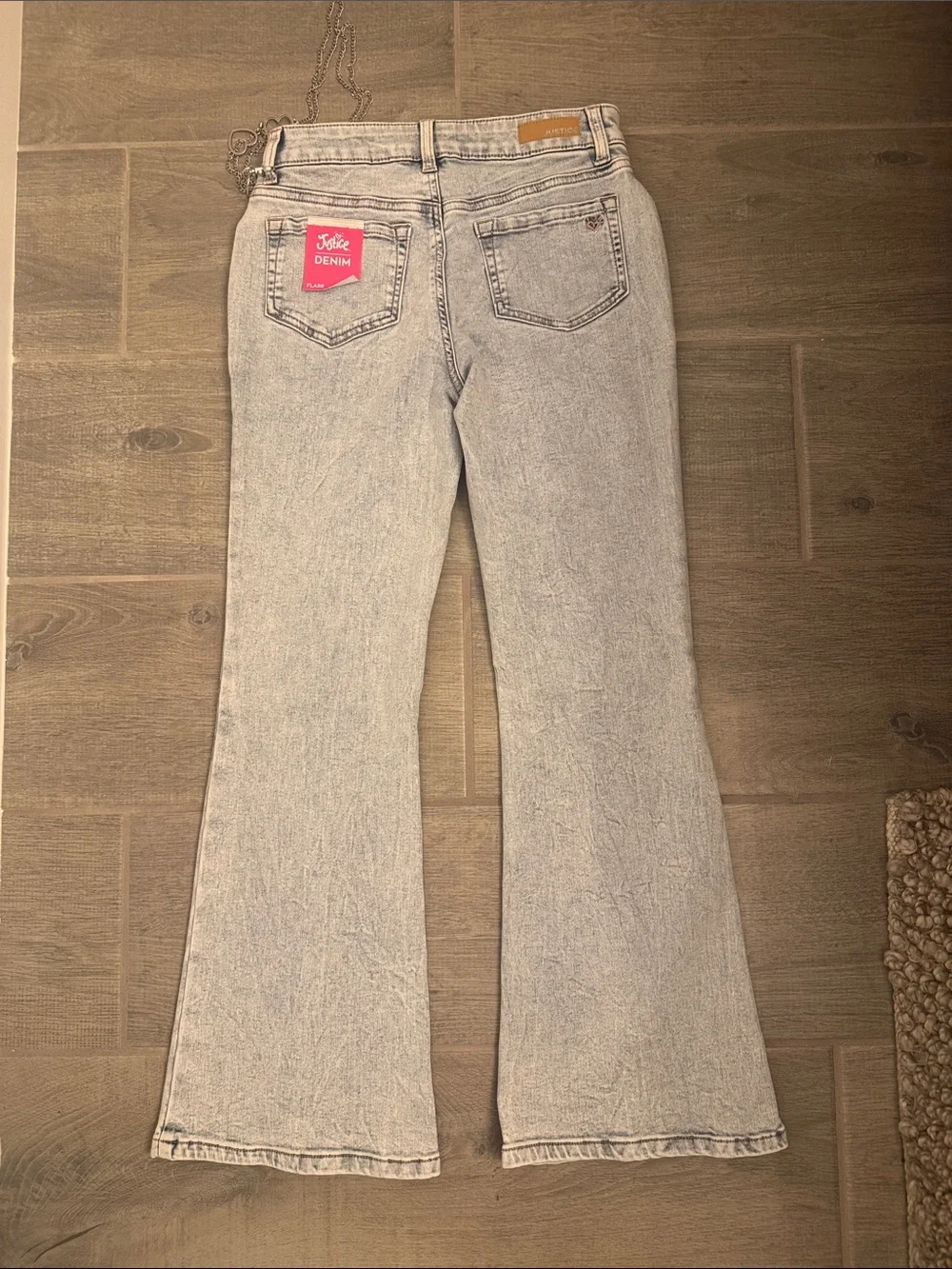 Girls Justice Light wash Flare Cargo Jeans with Heart Rings with tags. Sz. 12